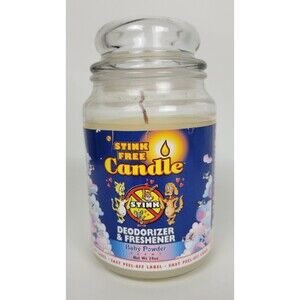 Vtg Unburned Stink Free Candle Deodorizer Freshener Baby Powder‎ 24oz 165hr 2004
